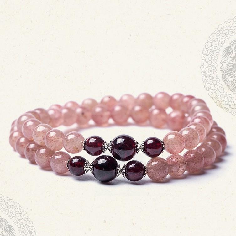 Natural Strawberry Crystal Double Circle Lucky Bracelet - FengshuiGallary
