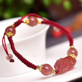 Natural Strawberry Crystal Pixiu Charm Lucky Bracelet - FengshuiGallary