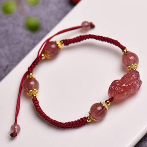 Natural Strawberry Crystal Pixiu Charm Lucky Bracelet - FengshuiGallary