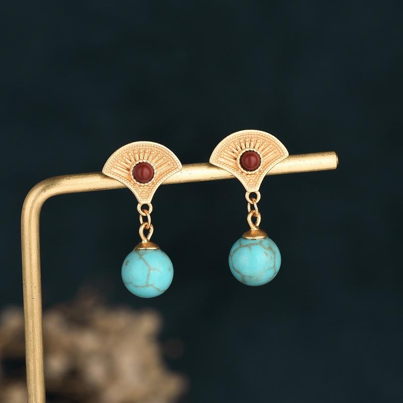 Natural Turquoise Drop Fan Lucky Earring - FengshuiGallary