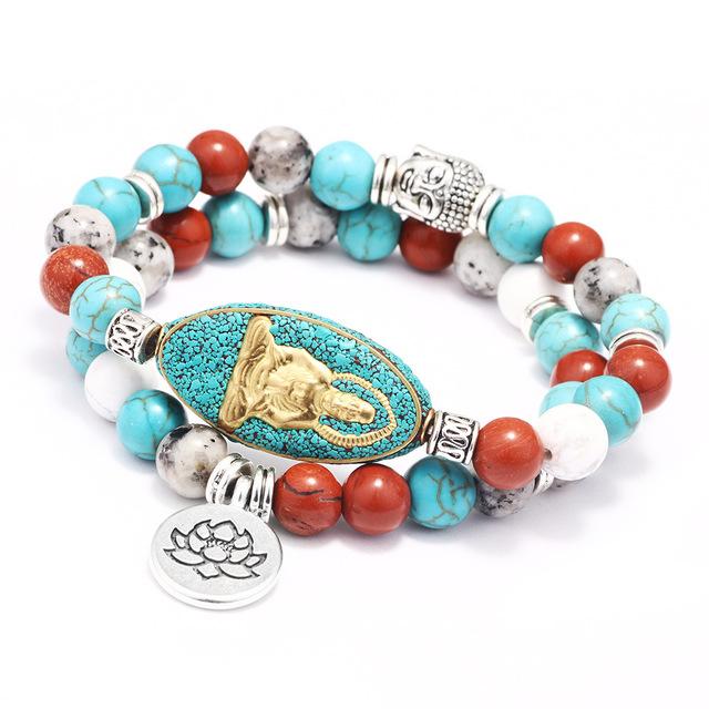 Natural Turquoise Guan Yin Buddha Lotus Prayer Bracelet - FengshuiGallary
