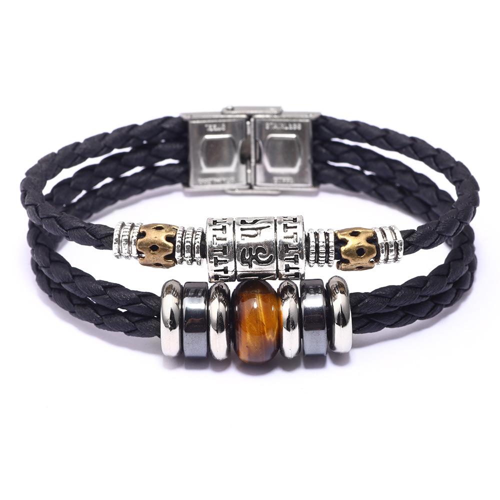 Natural Turquoise Stone Buddha Mantra Leather Healing Bracelet - FengshuiGallary