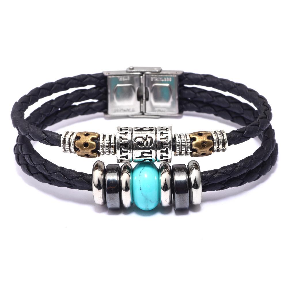 Natural Turquoise Stone Buddha Mantra Leather Healing Bracelet - FengshuiGallary