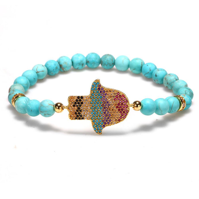 Natural Turquoise Stone Hand of Fatima Protection Bracelet - FengshuiGallary
