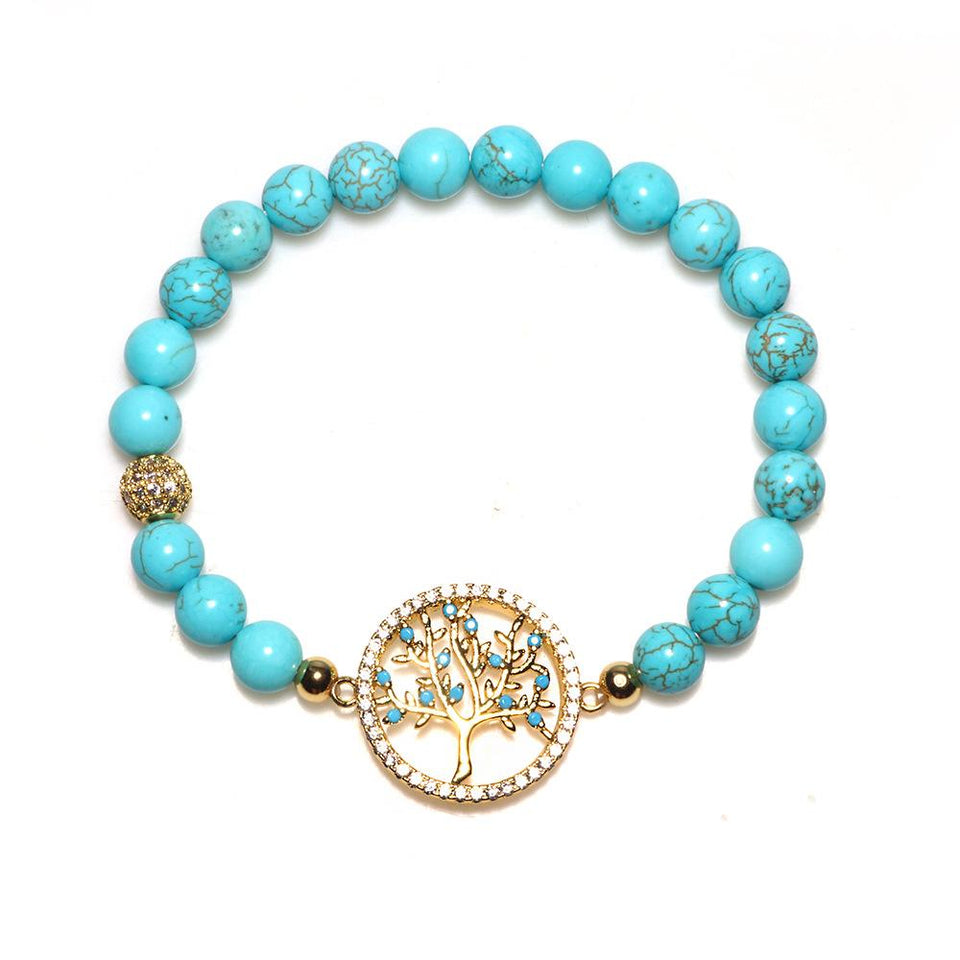 Natural Turquoise Stone Life Of Tree Protection Bracelet - FengshuiGallary