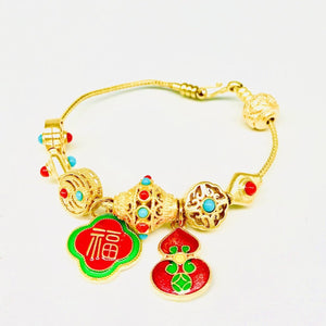 Natural Turquoise Wealth, Health, & Protection Feng Shui Gold Bracelet - FengshuiGallary