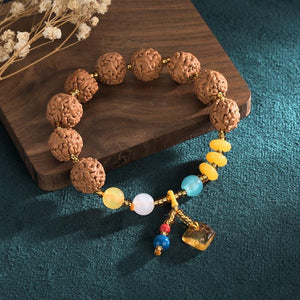 Natural Walnut Beads Amber Yellow Jade Lucky Bracelet - FengshuiGallary