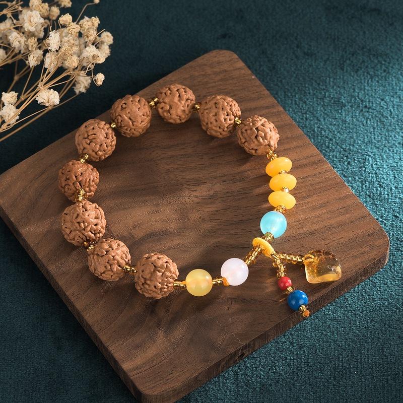 Natural Walnut Beads Amber Yellow Jade Lucky Bracelet - FengshuiGallary