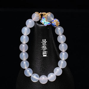 Natural White Agate Cloisonne Butterfly Healing Bracelet - FengshuiGallary