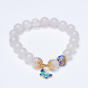 Natural White Agate Cloisonne Butterfly Healing Bracelet - FengshuiGallary