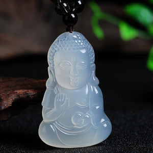 Natural White Ice Jade Guan Yin Buddha Lucky Pendant - FengshuiGallary
