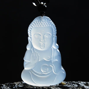Natural White Ice Jade Guan Yin Buddha Lucky Pendant - FengshuiGallary