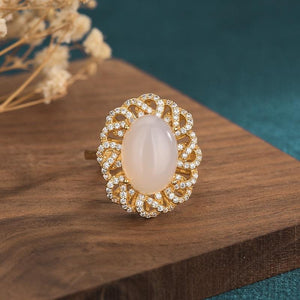 Natural White Jade Cubic Zirconia Wealth Ring - FengshuiGallary
