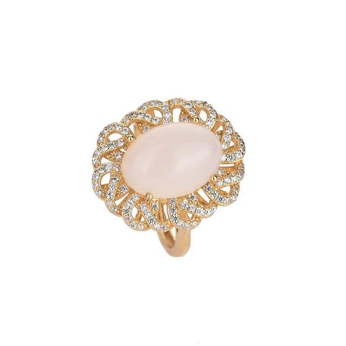 Natural White Jade Cubic Zirconia Wealth Ring - FengshuiGallary