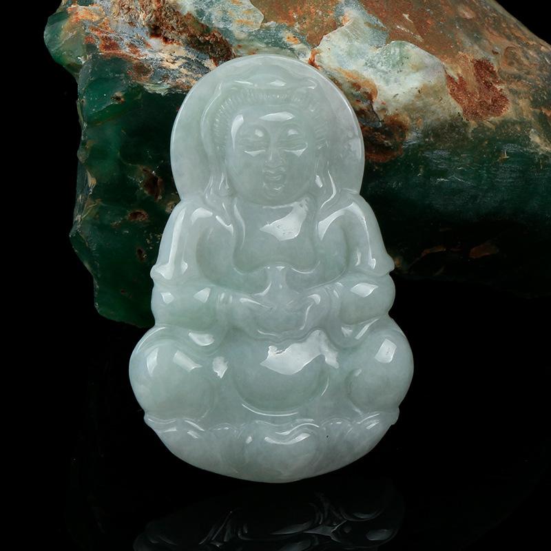 Natural White Jade Guan Yin Buddha Full Blessing Lucky Pendant - FengshuiGallary