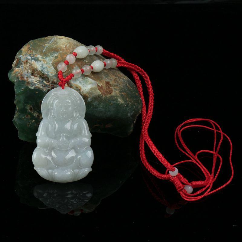 Natural White Jade Guan Yin Buddha Full Blessing Lucky Pendant - FengshuiGallary