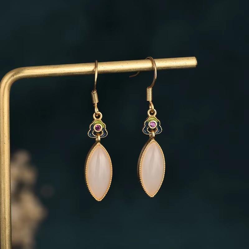 Natural White Jade Lucky Earrings - FengshuiGallary