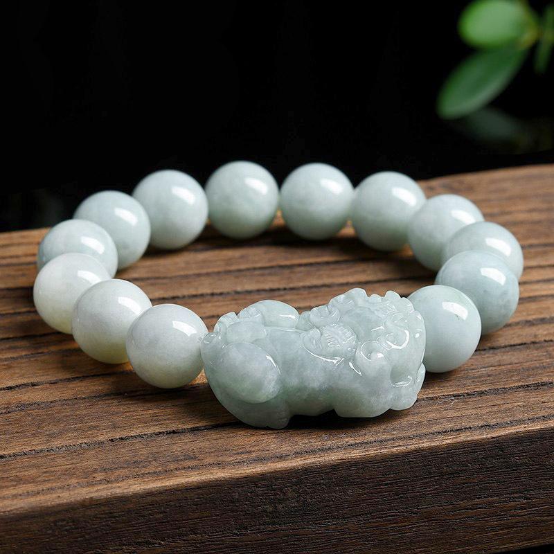 Natural White Jade Pixiu Wealth Bracelet - FengshuiGallary