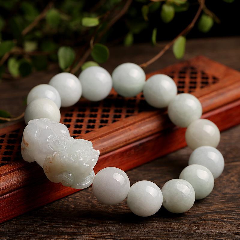 Natural White Jade Pixiu Wealth Bracelet - FengshuiGallary