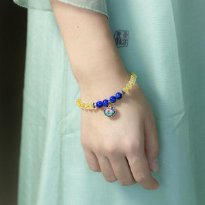 Natural Yellow Crystal Lazuli Cloisonne Clouds Lucky Bracelet - FengshuiGallary