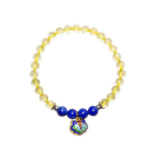 Natural Yellow Crystal Lazuli Cloisonne Clouds Lucky Bracelet - FengshuiGallary