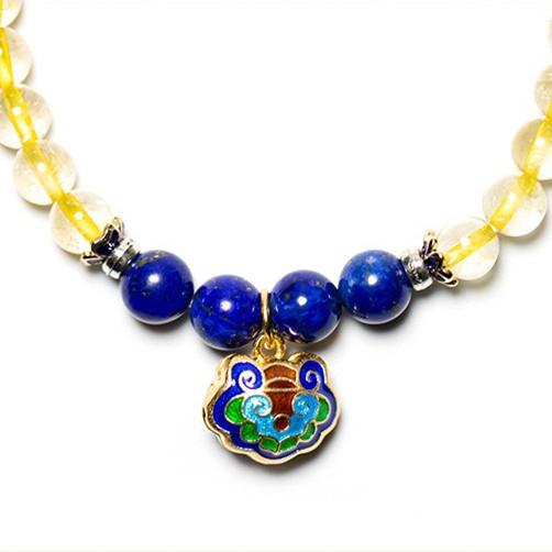 Natural Yellow Crystal Lazuli Cloisonne Clouds Lucky Bracelet - FengshuiGallary