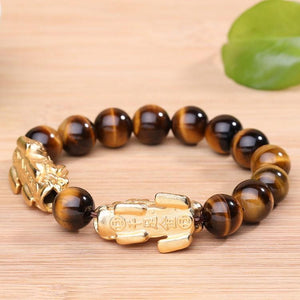 Natural Yellow Tiger`s Eye Gold Double Pixiu Lucky Bracelet - FengshuiGallary