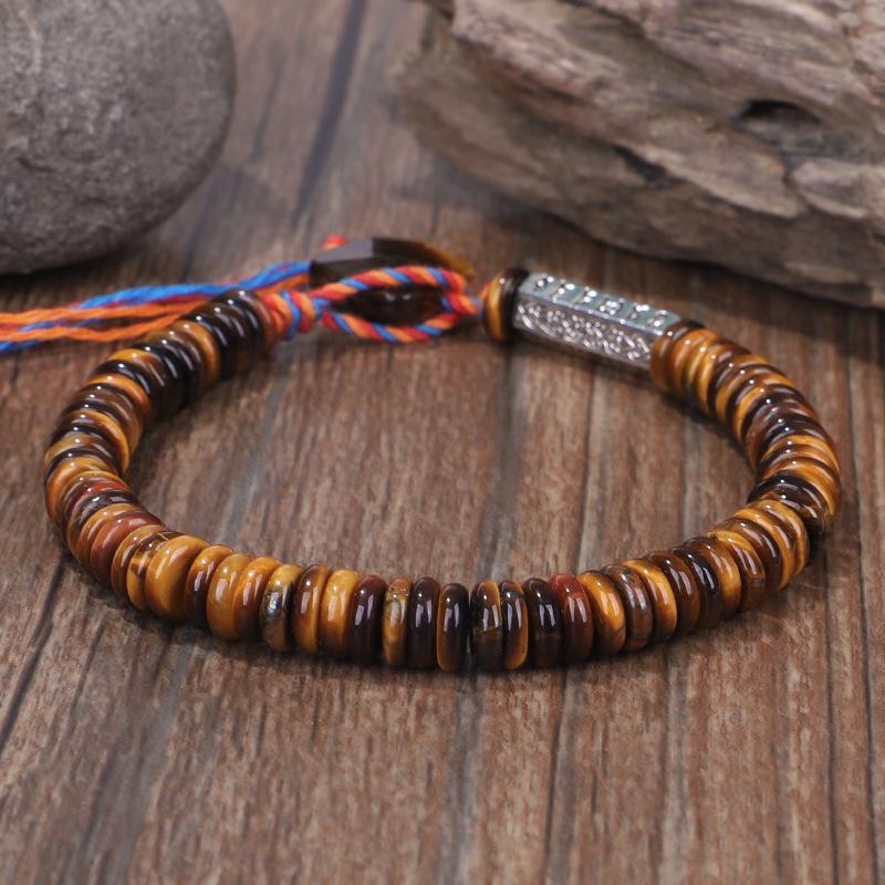 Natural Yellow Tiger`s Eye Stone Six True Words Mantra Bracelet - FengshuiGallary