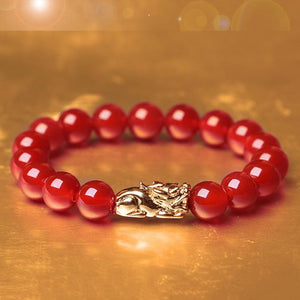New Edition Gold Pixiu Red Agate Lucky Bracelet - FengshuiGallary