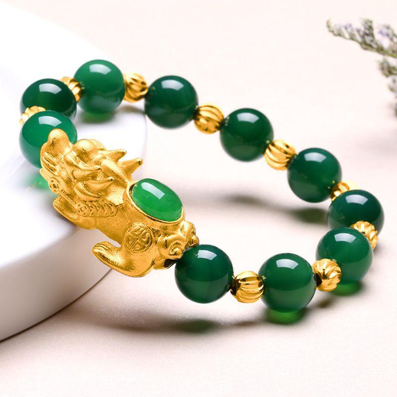 New Edition Natural Agate 24k Gold Pixiu Healing Bracelet - FengshuiGallary