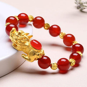 New Edition Natural Agate 24k Gold Pixiu Healing Bracelet - FengshuiGallary