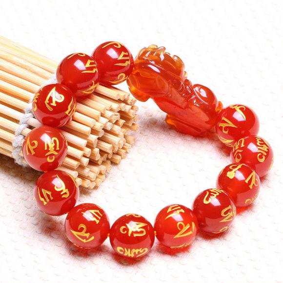 New Edition Red Agate Lucky Pixiu Wealth Bracelet（Six Ture Words） - FengshuiGallary