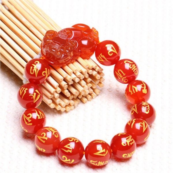 New Edition Red Agate Lucky Pixiu Wealth Bracelet（Six Ture Words） - FengshuiGallary