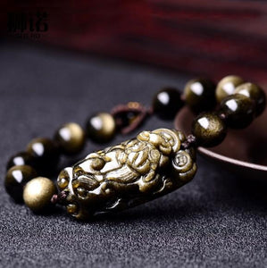 (New Edition)Gold Obsidian Pixiu Protection Bracelet(Gold Sheen Obsidian) - FengshuiGallary