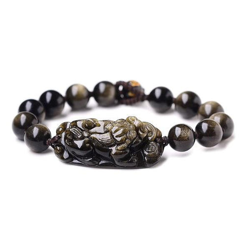 (New Edition)Gold Obsidian Pixiu Protection Bracelet(Gold Sheen Obsidian) - FengshuiGallary