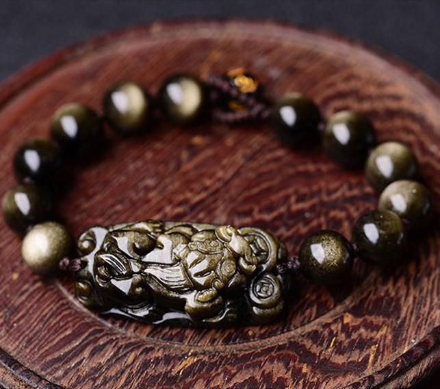 (New Edition)Gold Obsidian Pixiu Protection Bracelet(Gold Sheen Obsidian) - FengshuiGallary