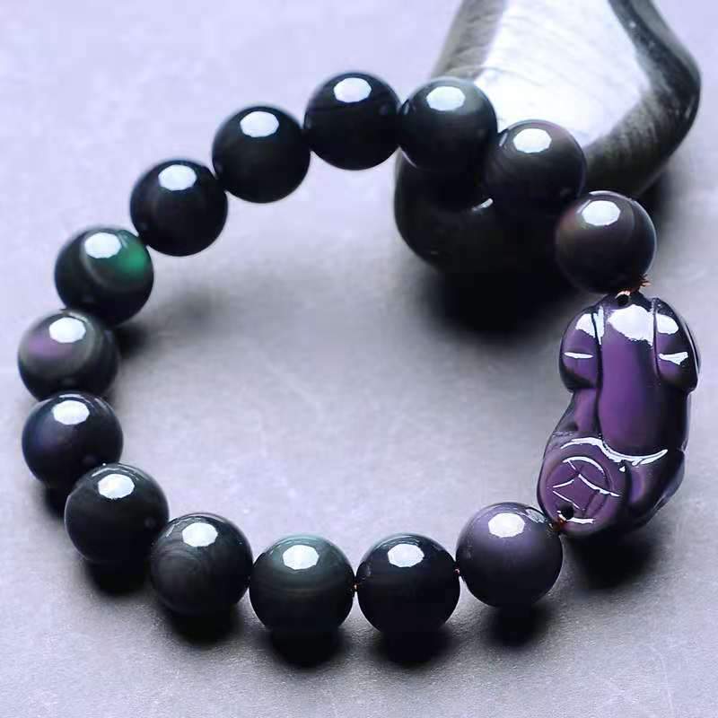 (New Edition)Natural Rainbow Obsidian Pixiu Healing Bracelet - FengshuiGallary