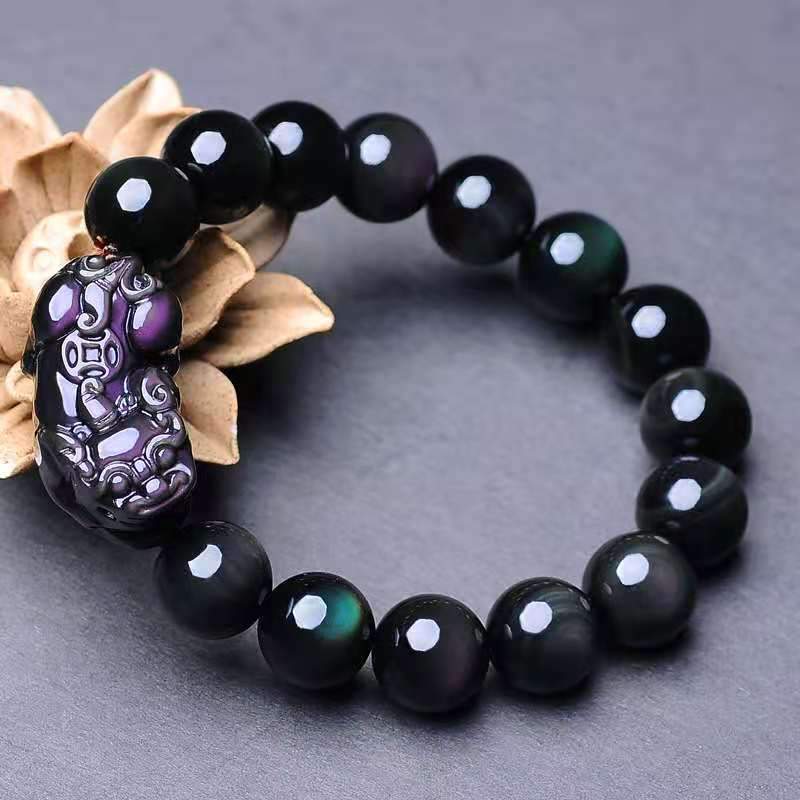(New Edition)Natural Rainbow Obsidian Pixiu Healing Bracelet - FengshuiGallary