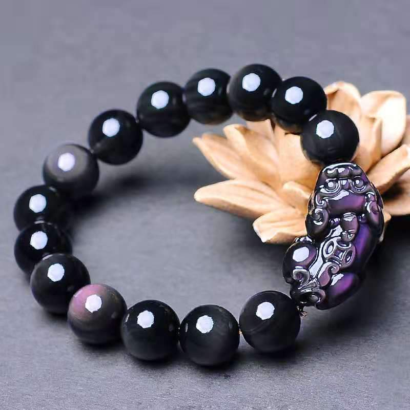 (New Edition)Natural Rainbow Obsidian Pixiu Healing Bracelet - FengshuiGallary