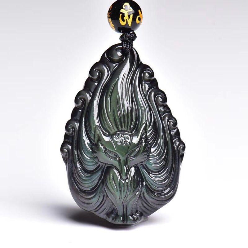 Nine Tailed Fox God Rainbow Obsidian Protection Pendant - FengshuiGallary