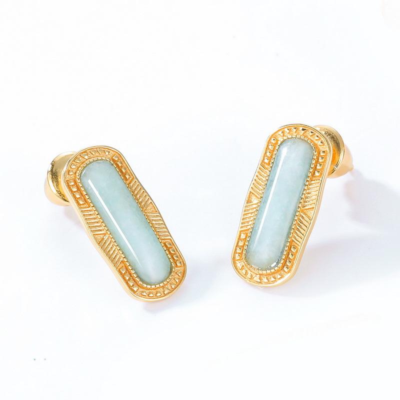 Peace Shield Jade 925 Silver 10K Gold Plated Earrings - FengshuiGallary