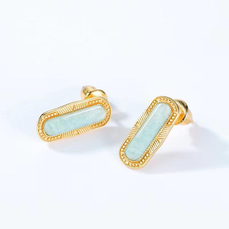 Peace Shield Jade 925 Silver 10K Gold Plated Earrings - FengshuiGallary
