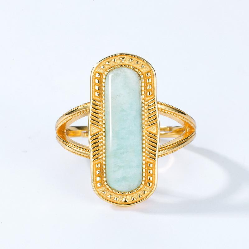 Peace Shield Jade 925 Silver 10K Gold Plated Ring - FengshuiGallary