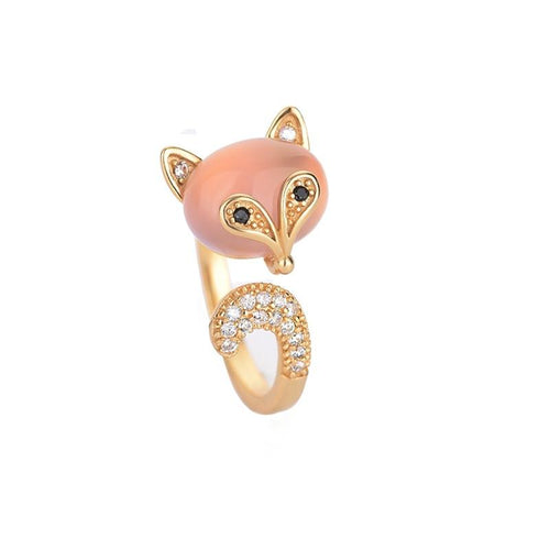 Pink Crystal Fox Cubic Zirconia Gold Protection Ring - FengshuiGallary