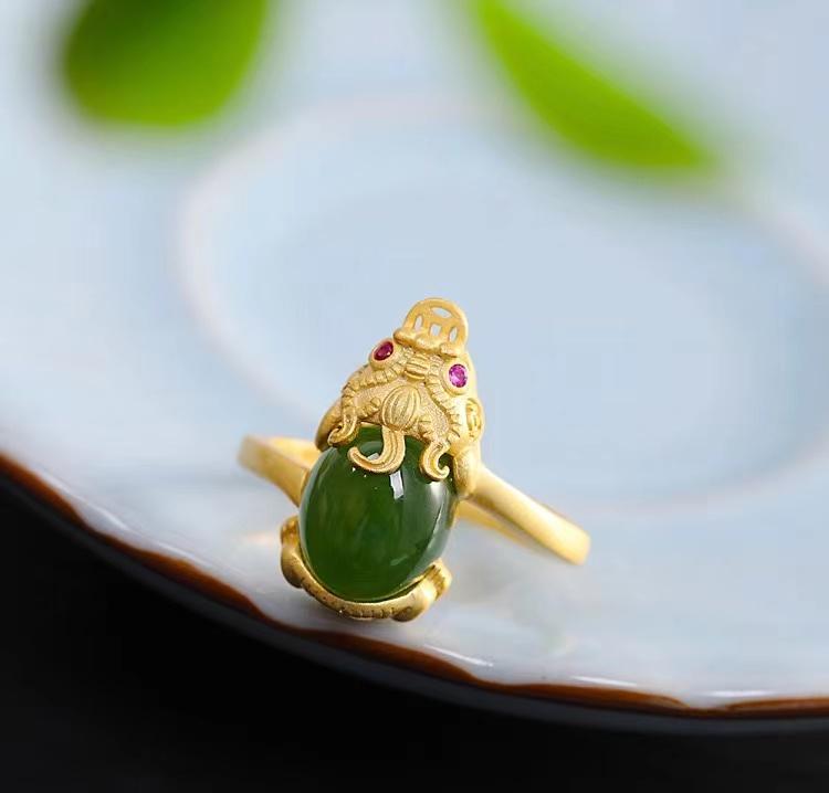 Pixiu Green Jade Ring - FengshuiGallary