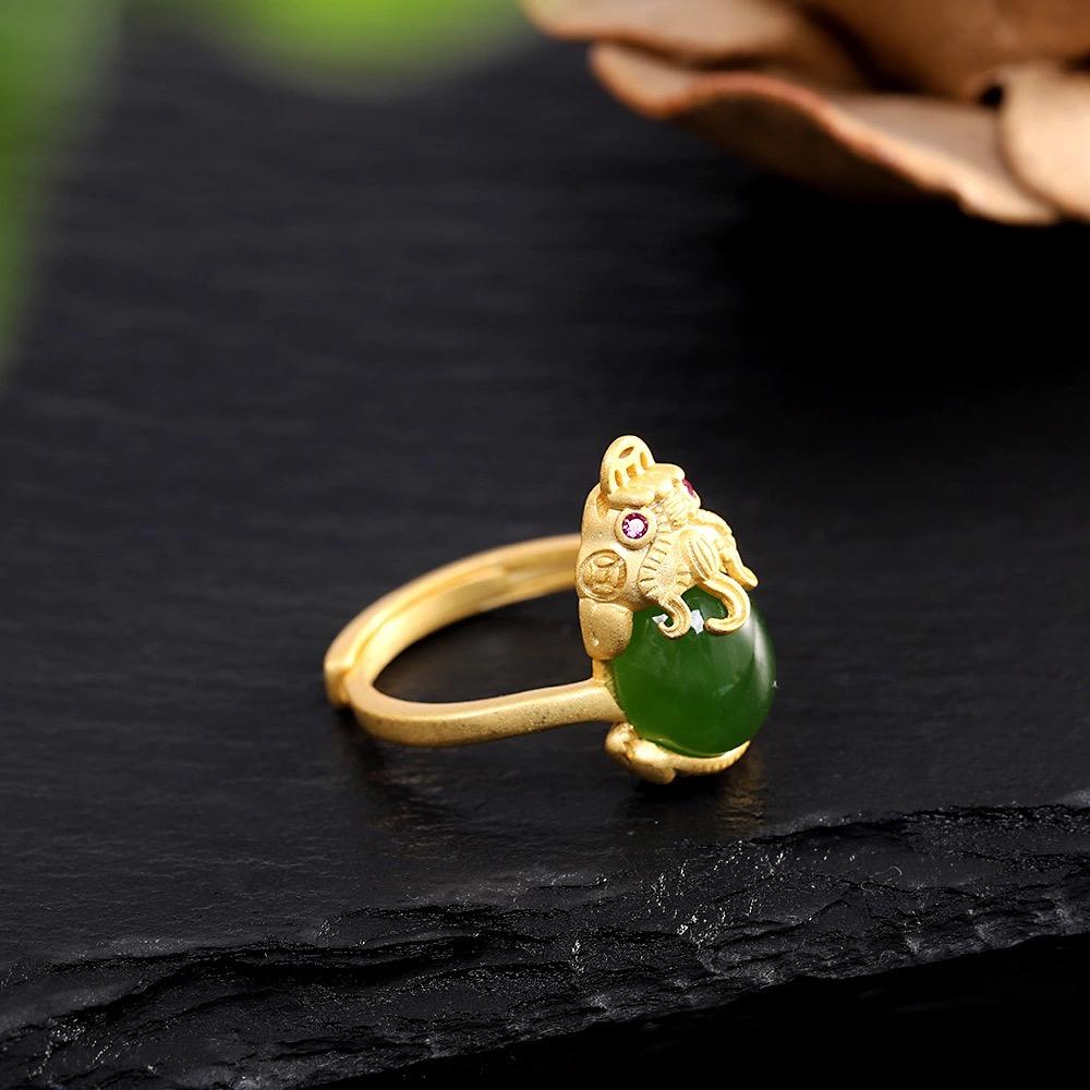 Pixiu Green Jade Ring - FengshuiGallary