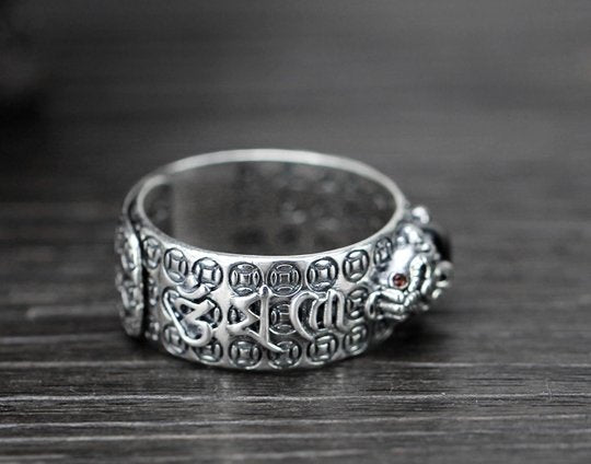 Pixiu Natural Red Garnet Stone Ring - FengshuiGallary