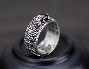 Pixiu Natural Red Garnet Stone Ring - FengshuiGallary