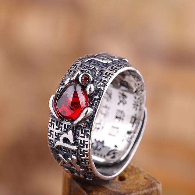 Pixiu Natural Red Garnet Stone Ring - FengshuiGallary