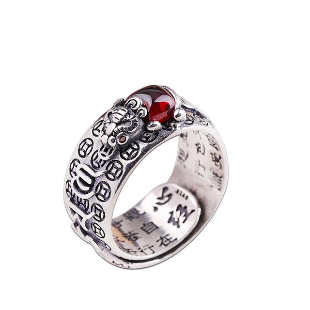 Pixiu Natural Red Garnet Stone Ring - FengshuiGallary